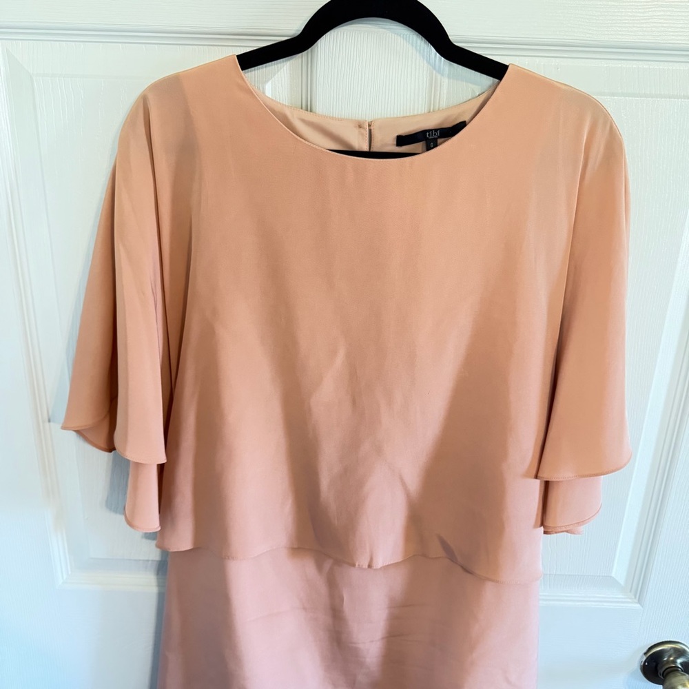 Tibi 100% Silk Blush Cape Dress Size 6 Minimalist Designer Shift Easter spring - Picture 5 of 11